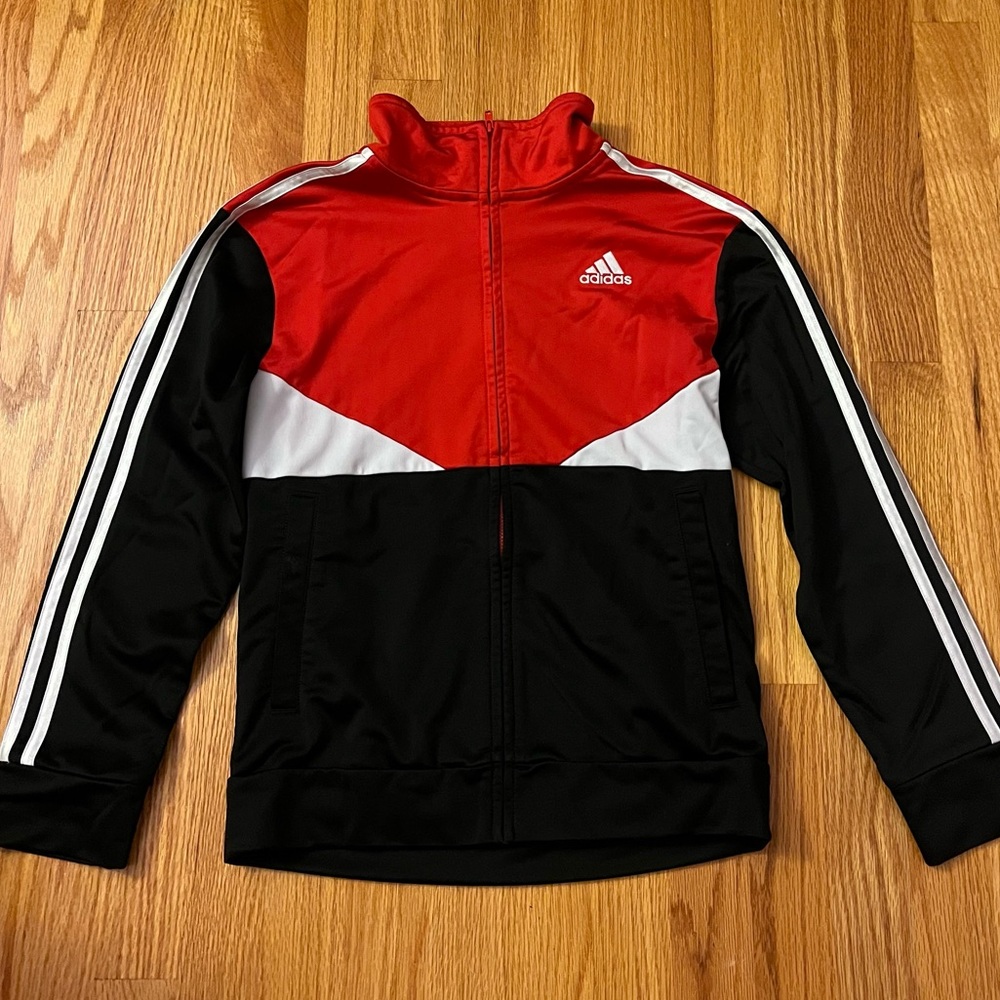 Adidas Kids Red and Black Jacket with White Accents